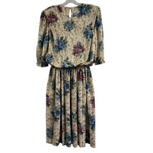Vintage Good Times 1980’s Floral Dress USA Made Elastic Waist Size 18